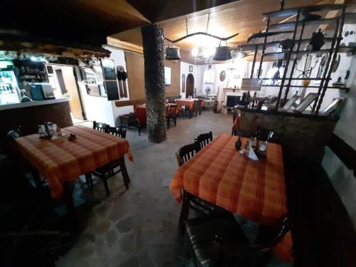 a restaurant with two tables and chairs in a room at Старата дюля in Avren