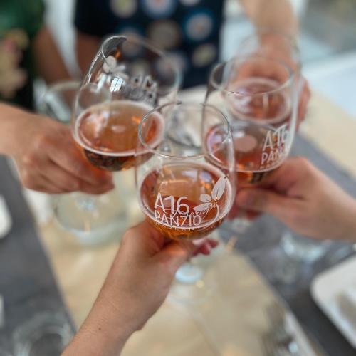 a group of people holding up glasses of wine at A16 Design Panzió in Harkány