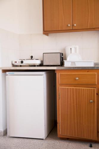 a kitchen with a white refrigerator and a sink at Maritsa in Kefalos