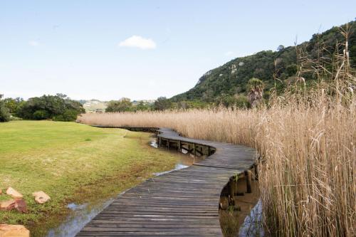 a wooden path through a field with tall grass at Thirty River Club Villas managed by The Paper Fig House in Plettenberg Bay
