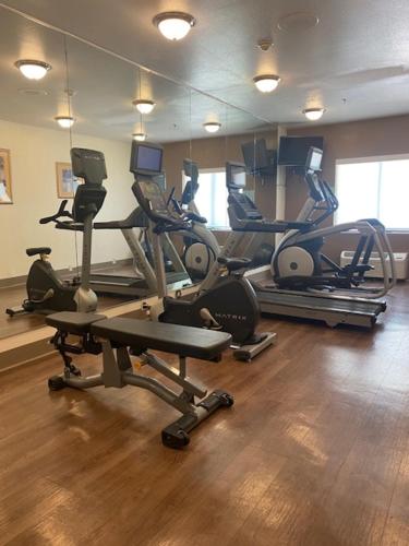a gym with several tread machines in a room at Holiday Inn Express Hotel & Suites Hinesville, an IHG Hotel in Hinesville