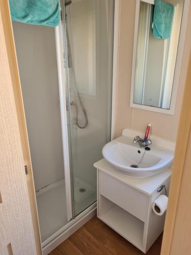 a bathroom with a sink and a shower at 8 Berth on Coastfields Ingoldmells (Vacation) in Ingoldmells