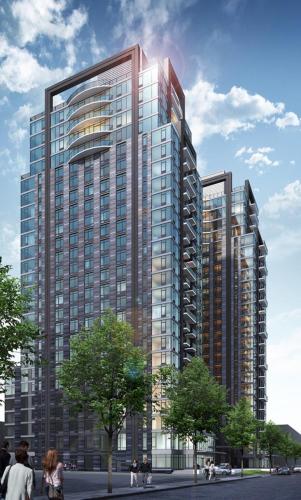 a rendering of a tall building at Global Luxury Suites at The Arches in Bronx