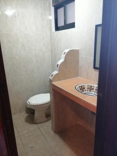 a bathroom with a toilet and a sink at Hotel Villa Palmeras in Tecolutla