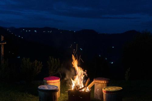 a fire pit in the yard at night at StayVista at Sunshine Estate Serene 2BR Pet Friendly Villa in Chail with view in Chail