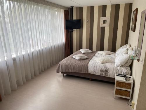 1 dormitorio con 1 cama y TV en la pared en De Spiegel en Schagen