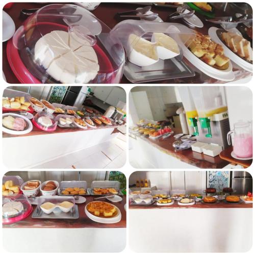 a collage of four pictures of different types of food at Solar do Cerrado Hotel in Bonito