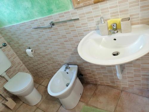 a bathroom with a toilet and a sink at Casa vacanze La Carbunera in Domodossola