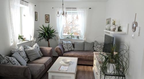a living room with a couch and a table at Appartements Fanny in Sankt Margarethen im Lungau