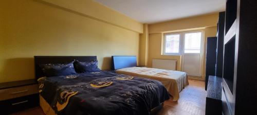 una piccola camera da letto con un letto e una finestra di Apartament Zippi Republicii RHBM a Baia Mare