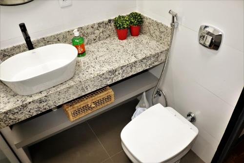 uma casa de banho com um lavatório e um WC em Teresópolis Apartamento no Alto em Teresópolis