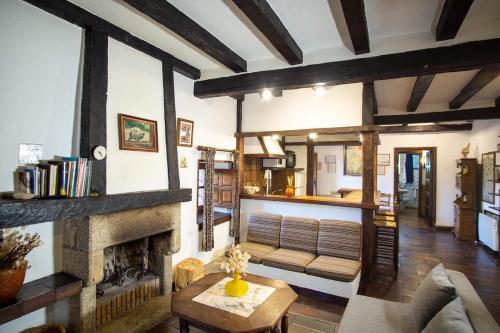 a living room with a couch and a fireplace at Casa Rural La Central-Peñagorda in El Barco de Ávila
