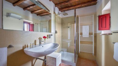 a bathroom with a sink and a shower and a toilet at Capanna di Citerna in Gaiole in Chianti