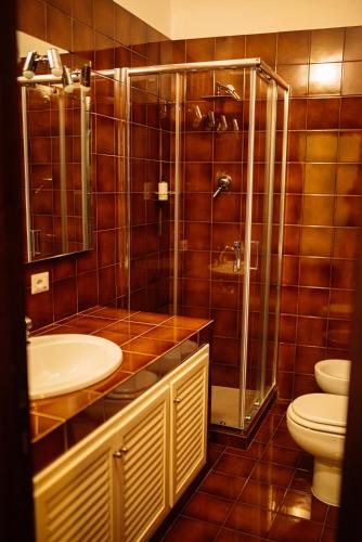 a bathroom with a shower and a sink and a toilet at Umbrian Concierge - Duomo Accommodations in Perugia