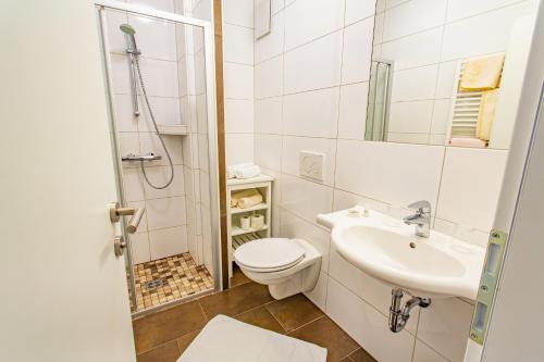 ein weißes Bad mit einem WC und einem Waschbecken in der Unterkunft Soldanella 2 by Alpenidyll Apartments in Ramsau am Dachstein