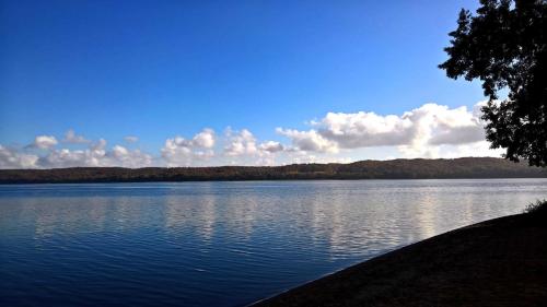a view of a large body of water at Naturstammhaus Tollensesee in Krickow