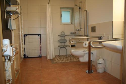 a bathroom with a toilet and a sink at Setzberg in Bad Wiessee