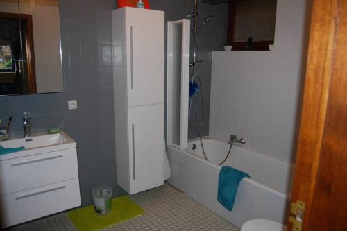 a bathroom with a shower and a tub and a sink at Week-end détente pour 4 personnes in Gouvy