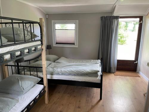 - une chambre avec 2 lits superposés et une fenêtre dans l'établissement De Bargsche Hoeve, à Azewijn