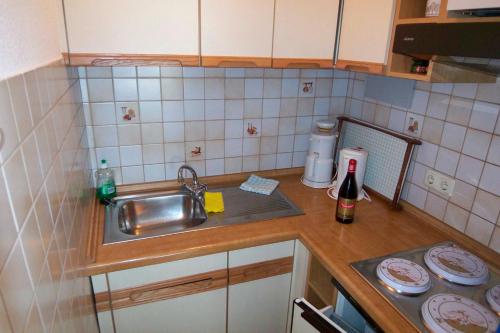 a small kitchen with a sink and a counter top at Haus Delfin Fewo 4 in Dahme