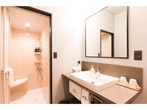 a bathroom with a sink and a mirror at HOTEL KARUIZAWA CROSS - Vacation STAY 56456v in Karuizawa