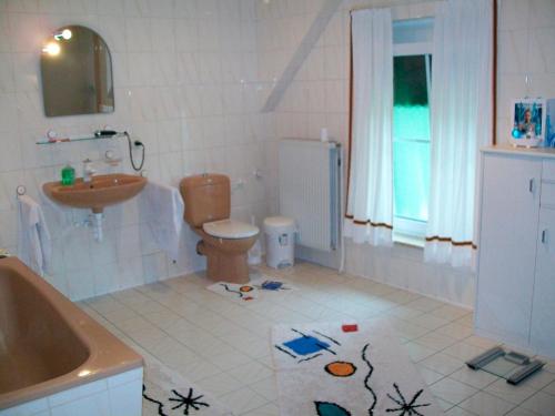 a bathroom with a toilet and a sink at Doppelzimmer 1 Gotthard in Hanerau-Hademarschen