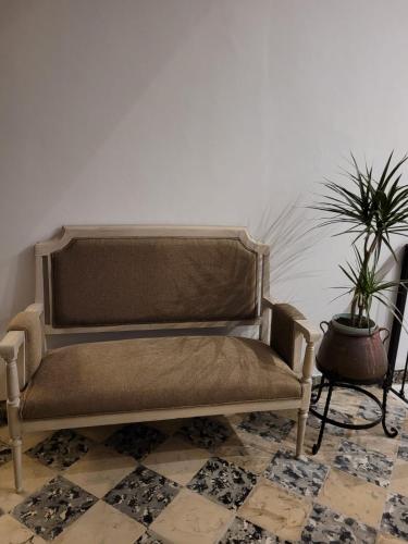 a couch sitting in a room with a plant at Casal de Petra - Rooms & Pool by My Rooms Hotels TI in Petra