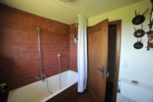 een badkamer met een bad en een douche bij Chalet Charbonnier in Wolpadingen