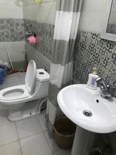 デヘラードゥーンにある9Backpackers Dehradunのバスルーム(トイレ、洗面台付)