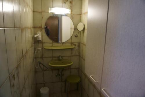 een kleine badkamer met een wastafel en een spiegel bij Carpe Diem I 1321 in Fehmarn