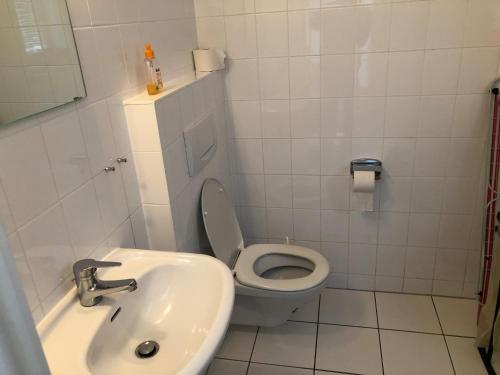 オストゼーバート・ディアーハーゲンにある-"Fischländer Weg 53B"-のバスルーム(トイレ、洗面台付)