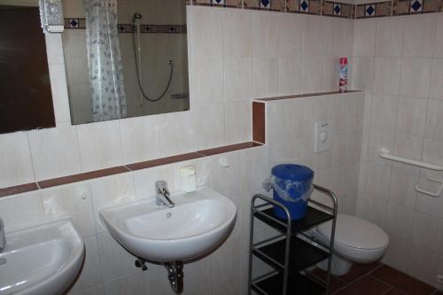 ein Bad mit einem Waschbecken und einem WC in der Unterkunft Ferienwohnung 2 Struven Hus in Lehe