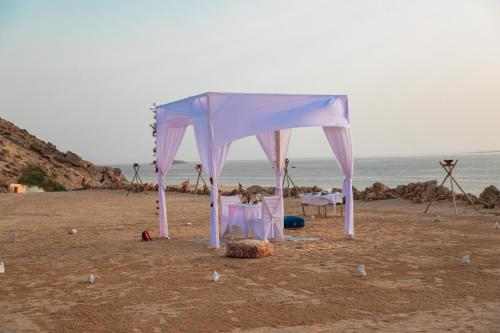a tent on the beach with birds around it at Hotel Dakhla Club & SPA in Dakhla