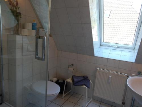プレローにあるEichenpark 45のバスルーム(トイレ、洗面台付)、窓が備わります。