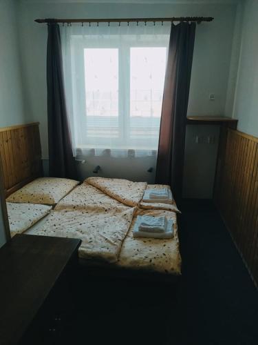 a bedroom with two twin beds and a window at Penzion Vysočina in Škrdlovice