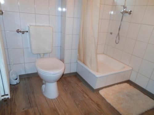 a bathroom with a toilet and a shower and a tub at Thiesen in Kochendorf