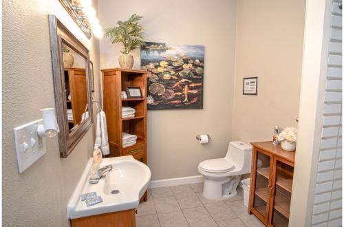 uma casa de banho com um lavatório e um WC em Florida St Nice Remodeled 3BR/2BA Near Downtown em San Antonio