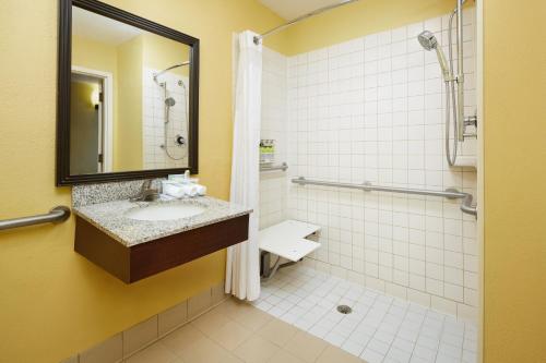 uma casa de banho com um lavatório e um chuveiro em Holiday Inn Express Tifton, an IHG Hotel em Tifton