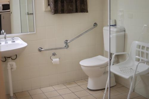 a bathroom with a toilet and a sink at All Settlers Motor Inn Parkes in Parkes