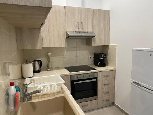 Il comprend une cuisine équipée d'un évier et d'une cuisinière. four supérieur dans l'établissement Modern City Center Apartment Saripolou 2, à Limassol