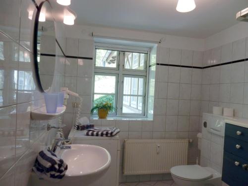 プレローにあるEichenpark 52のバスルーム(洗面台、トイレ付)、窓が備わります。