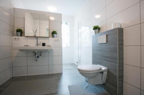 ein Bad mit einem WC und einem Waschbecken in der Unterkunft Apartment by Janzen E in Rheine