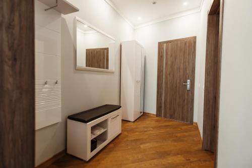a room with a closet with a door and a shelf at Nicole in Uzhhorod