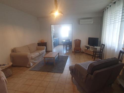 a living room with a couch and a table at Appartement les abeillons in Vinon-sur-Verdon