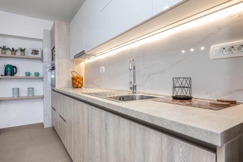 a kitchen with a sink and a counter at Apartman Gržetić in Šilo