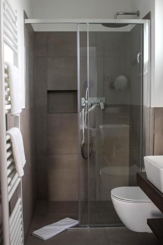 a bathroom with a shower with a toilet and a sink at CasaLuNa in Appiano sulla Strada del Vino