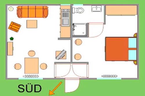 een plattegrond van een klein huis bij Windspiel, FW 2 in Zingst