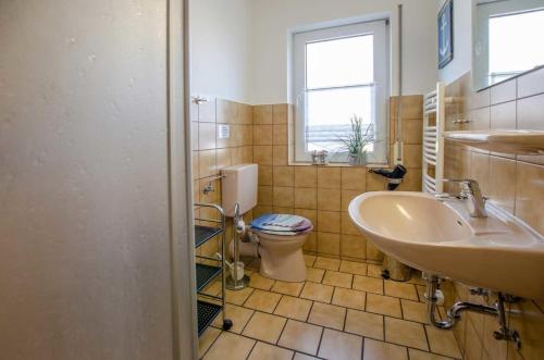 y baño con lavabo y aseo. en FeWo Moisel 1, en Kellenhusen
