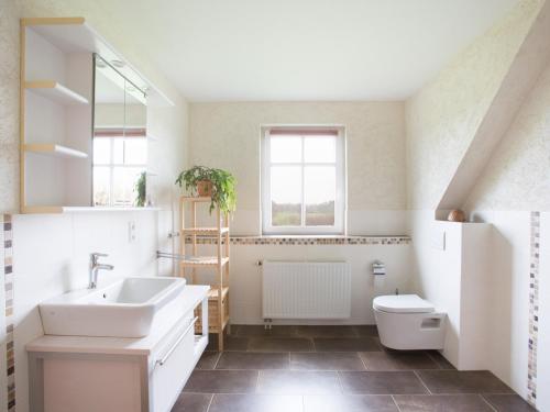 a bathroom with a sink and a toilet at Fewo 1 "Landhaus am Grashof" in Offenbüttel