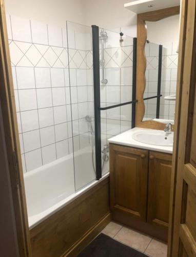 une salle de bain avec douche et lavabo dans l'établissement Les deux alpes appartement 6 personnes, à Les Deux Alpes